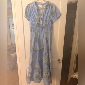 💙 Chic Soul Light Blue Floral Tiered Midi Dress – Size 1X 💙